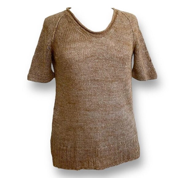 J Crew Womens Linen Sweater XS Brown Open Knit Vneck Coastal Minimalist Pullover - Picture 3 of 6